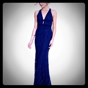 B Darlin navy sequin lace prom formal gown